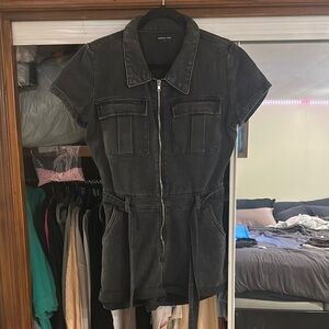 WHITE FOX BLACK DENIM ROMPER